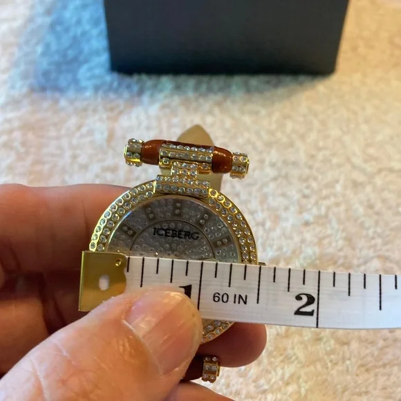 Brand New Never Worn Iceberg Gold Crystal-Studded Watch with Brown Strap